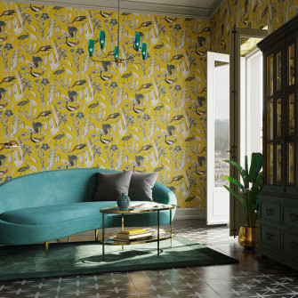 Glasshouse Mustard Wallpaper Yellow Graham Brown