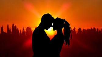 Sunset Couple Love Silhouette 5k Wallpaper HD 4k Image