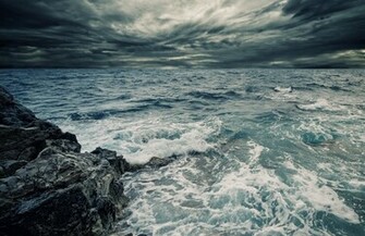 Sea Ocean Waves Water Splashing The Rock Partly Cloudy Sky