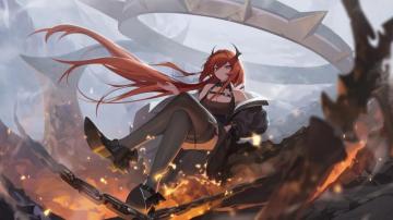 Sparks Chains Pink Eyes Long Hair Horns Redhead Thigh
