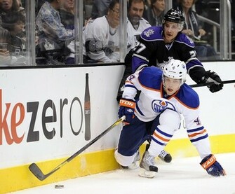 Taylor Hall Of The Edmonton Oilers Stick Handles Around