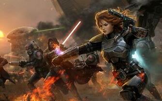 Star Wars The Old Republic Girl Lightsabers Battle Smoke