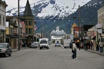 Downtown Skagway Alaska With Ship In Background