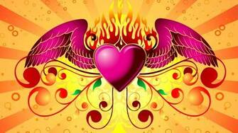 Pink Heart With Wings Fire Design HD Image Wallpaper
