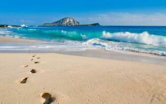 Summer Beaches Sand Footprint Waves Ocean Sea Sky Clouds Nature Island