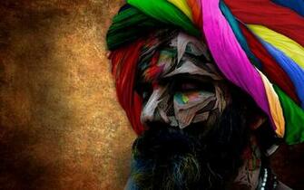 Multicolored Bust With Turban Painting Indian Headdress