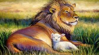 Lion And The Lamb High Quality Resolution Wallpaper