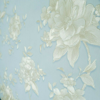 Wmbl1005201 Floral Pastel Blue Beige Cream Gold Flowers Wallpaper