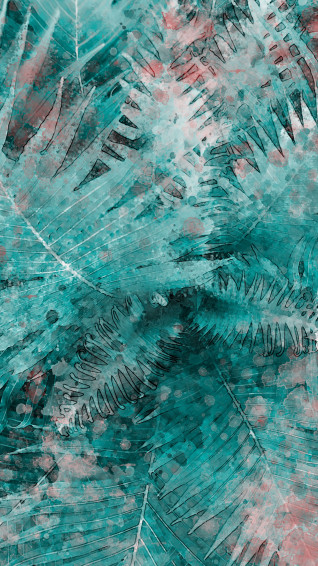Wallpaper Green Leaves Watercolor To Cyan Colour
