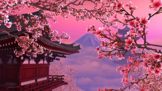 Cool Japanese Tree Digital Art And A Temple Wallpaper