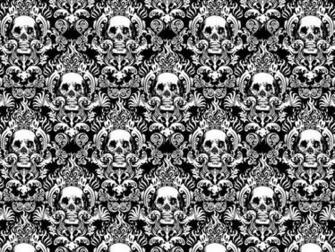 Music Room Damasks Black And White Wallpaper Skulls