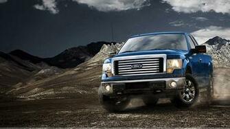 Ford F In Blue Near Mountains Wallpaper