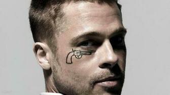 Wallpaper Name Brad Pitt Gun Tattoo On The Face Jpg Added