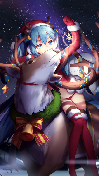 Santa Anime Girl Miku Reindeer Christmas 4k Wallpaper iPhone HD