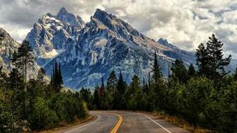 Nature Landscape Mountains Road Trees Clouds Shrubs