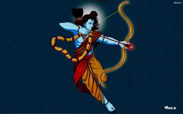 Lord Shree Ram And His Bow Arrow With Blue Background Wallpaper