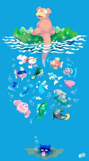 Fishing Slowpoke Pokemon Background Cute