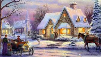 Thomas Kinkade Christmas Wallpaper Grasscloth