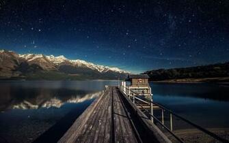 Sky Lake Mountains Star Wallpaper