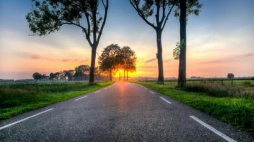 Desktop Wallpaper Road Highway Trees Landscape Sunset HD
