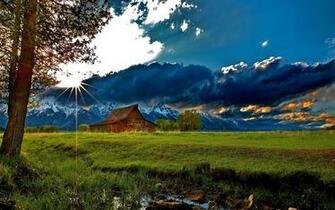 Cottage In The Green Field HD Desktop Wallpaper