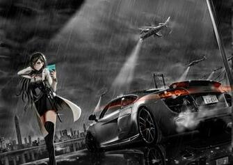 Anime Girls Audi Rain R8 Blue Eyes Car Original