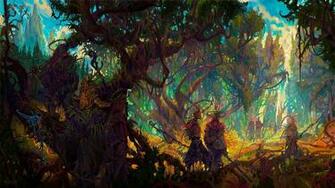 Brown And Green Tree Painting Colorful Forest Fantasy Art