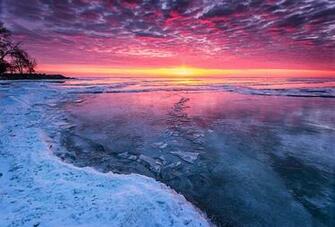 Sunset Winter Lake Ice Cold Wallpaper