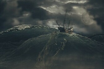 Wallpaper Sea Storm Sky Clouds Monster Rendering