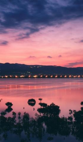 Sunset At The River Bank Idea Wallpaper iPhone