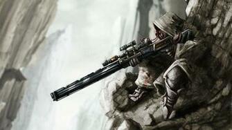 Sniper 3d Art Gray Military Rock