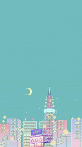 Wallpaper Pixels Pastel Colours Sky Moon City