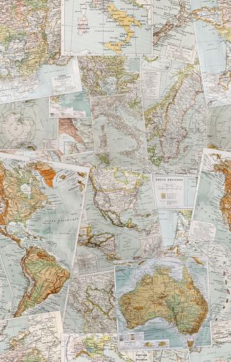 Kemra Vintage French Maps Wallpaper Polka Dot Peacock