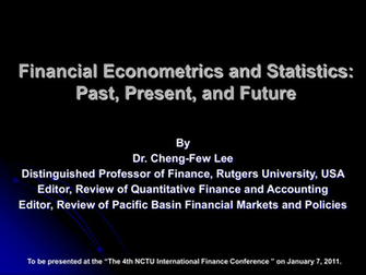 Financial Econometrics And Statistics Their Application In