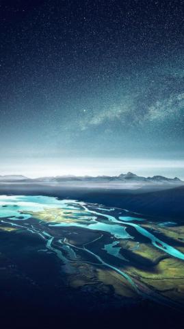 Mountain Range River Landscape Starry Sky 4k Ultra HD Mobile