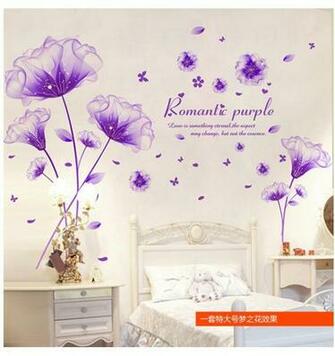 Romantic Purple Dream Flower Wall Sticker Bedroom Decor Living
