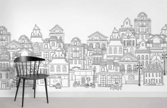 Building Wallpaper Mural Hand Drawn Uk