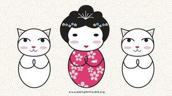 Desktop Wallpaper Kokeshi And Lucky Cat By Askingfortrouble On