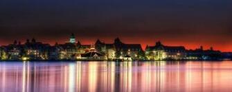 Wallpaper Disney World Sunset Clouds Coast Dual Monitor