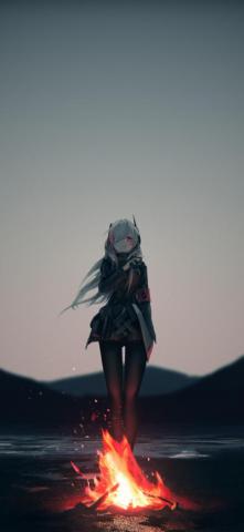 Anime Girl Campfire Outdoor Original