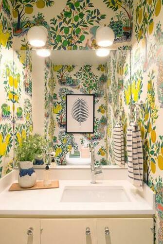 Isaac Sconce Short Arm Bathroom Decor Powder Room Wallpaper
