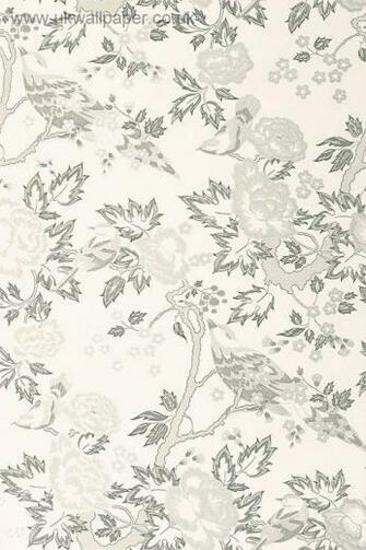 Anna French Wild Flora Songbirds Wallpaper Grey Pencil On White