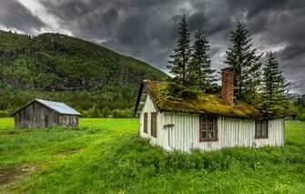 Wallpaper Roof Trees Mountains Nature House Moss
