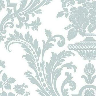 Wallpaper Inn Store White With Duck Egg Blue Damask R539