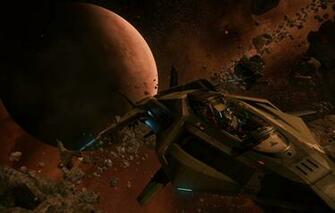 Wallpaper Space Flight Fragments Planet Starship Star Citizen