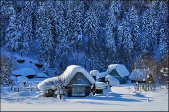 With A Cabin Rays And Snow Winter Icicles