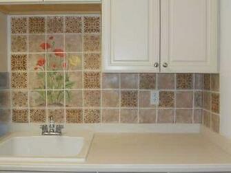 Faux Tile Painted As Backsplash Before Painting