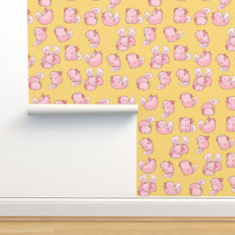 Axolotl Yellow Wallpaper Spoonflower