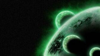 Green Outer Space Stars Planets Wallpaper