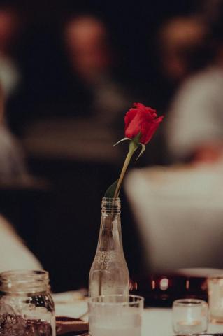 Red Rose In Clear Glass Bottle Photo Image